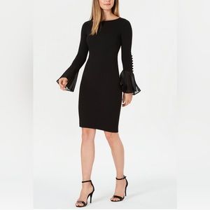 NWOT Calvin Klein Chiffon-Bell-Sleeve Sheath Dress